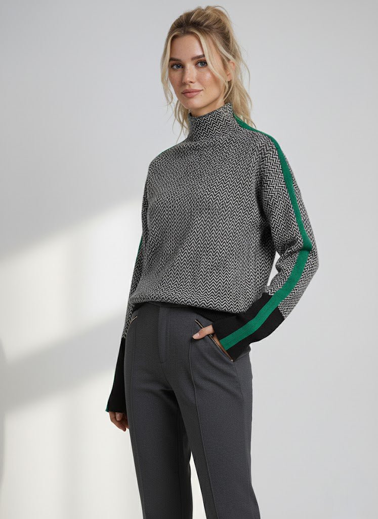 Striped roll neck sweater for women in orange or green