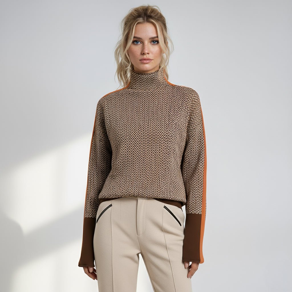 Striped roll neck sweater for women in orange or green