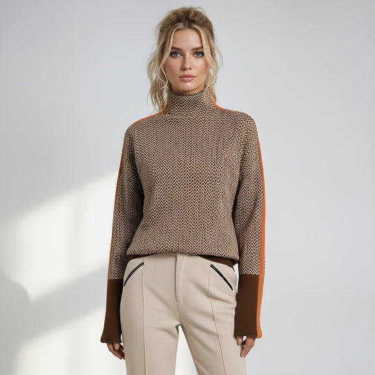 Striped roll neck sweater for women in orange or green