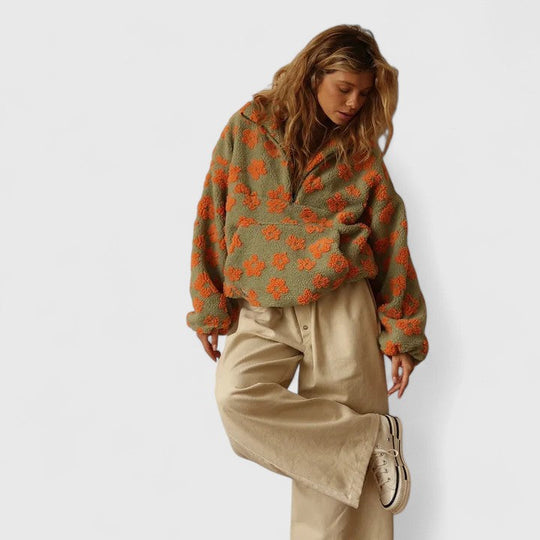 Bright sweater in yellow, pink and orange for women