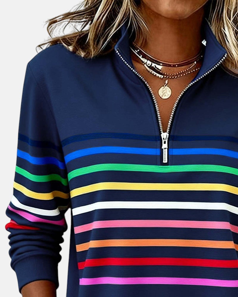 Striped zip sweatshirt for women in six colors