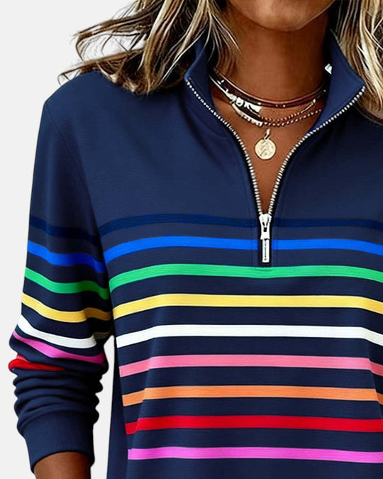 Striped zip sweatshirt for women in six colors