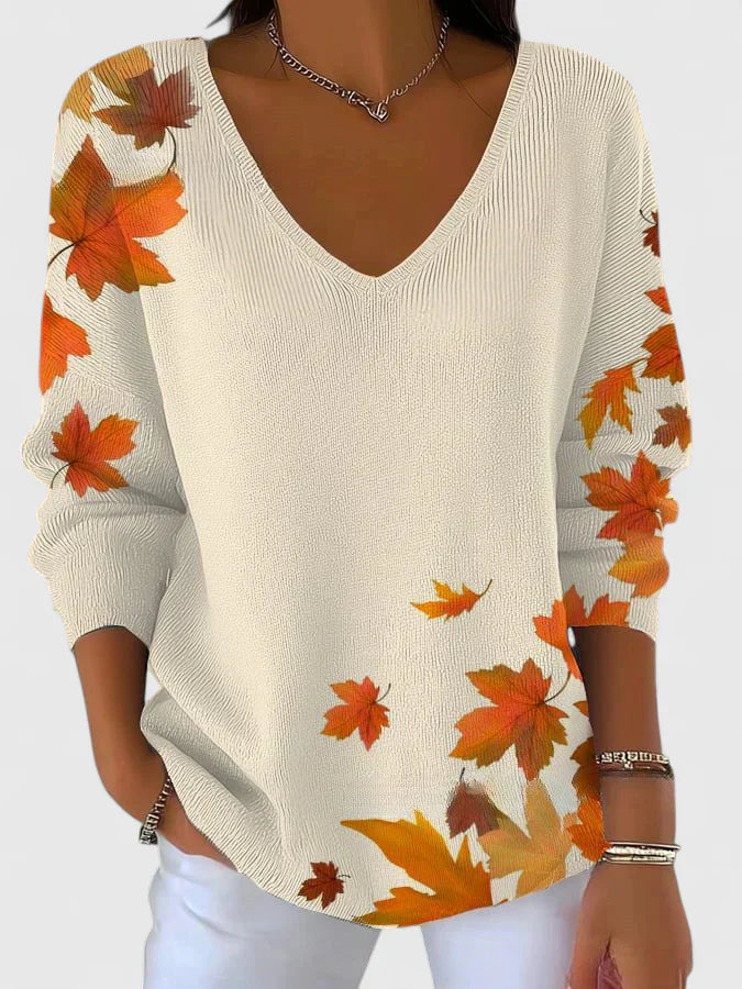V-neck sweater in white, green and yellow for women