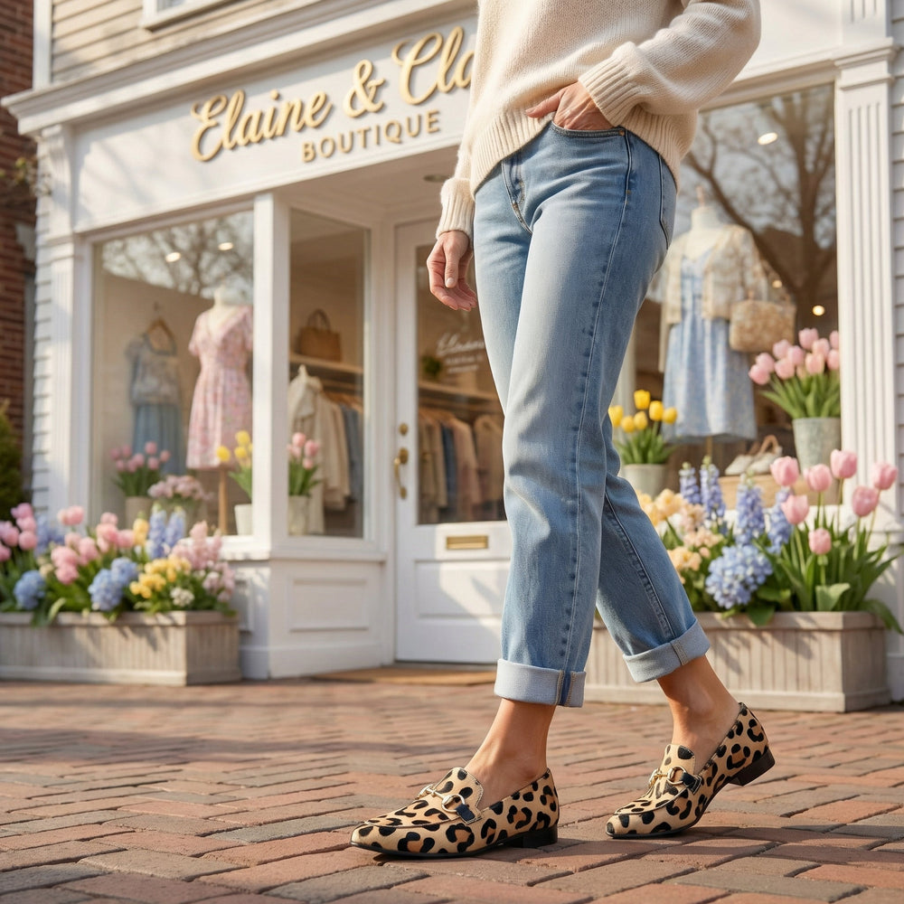 Spotted leopard print loafers for women