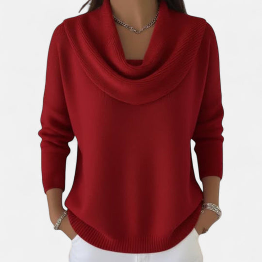 Knit sweater for women in red, brown and green