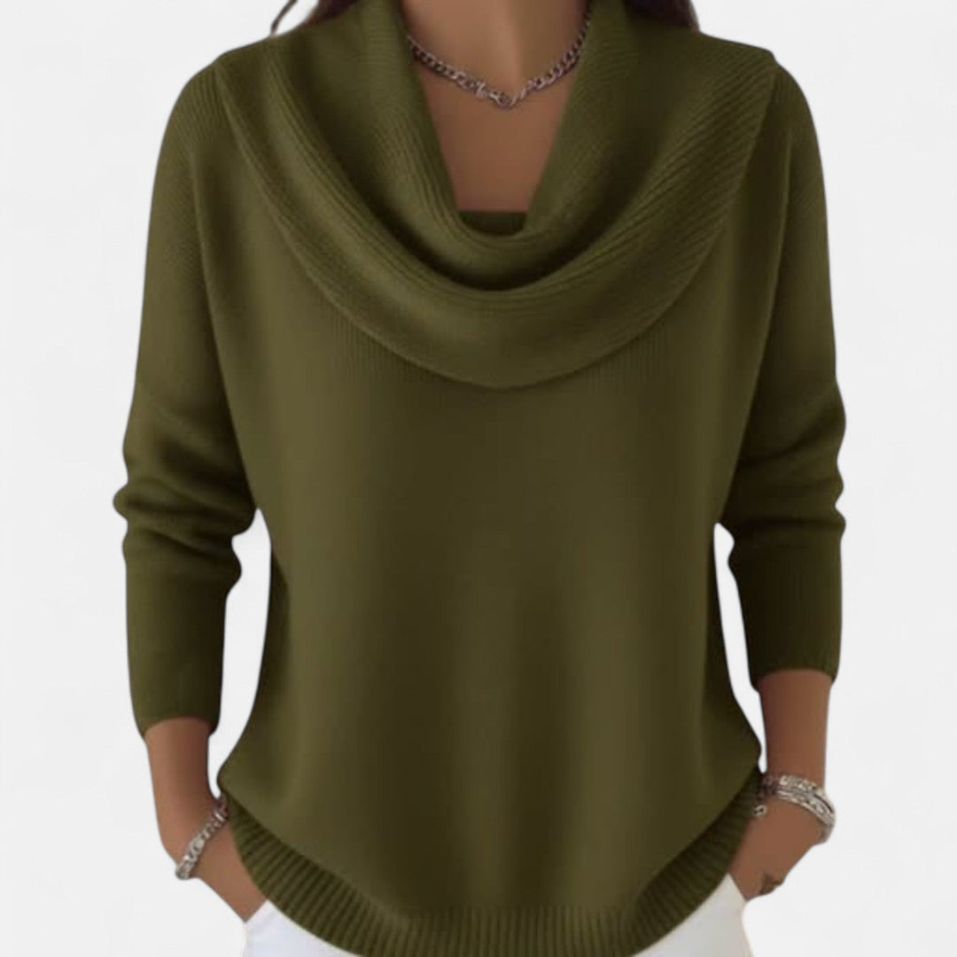 Knit sweater for women in red, brown and green