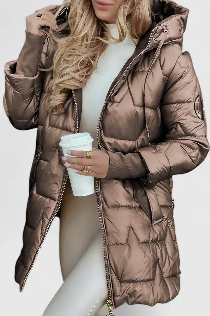 Long coat in beige, dark brown, black and gray for women