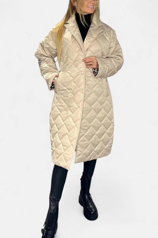 Quilted coat with leopard print lining for women