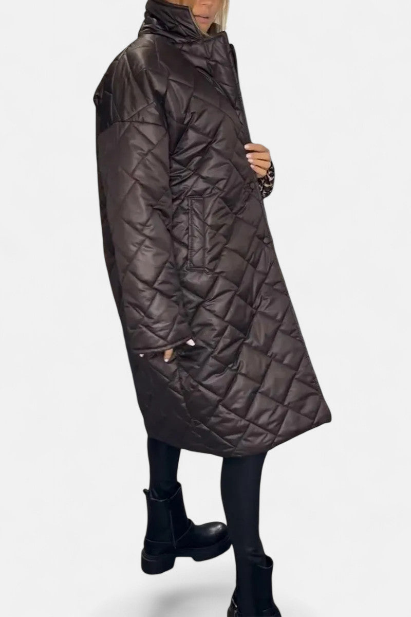 Quilted coat with leopard print lining for women