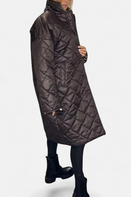 Quilted coat with leopard print lining for women