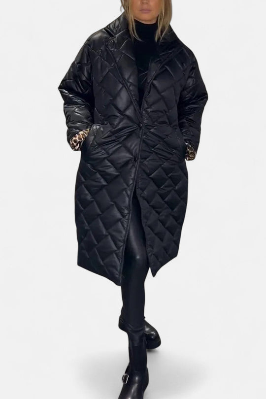 Quilted coat with leopard print lining for women