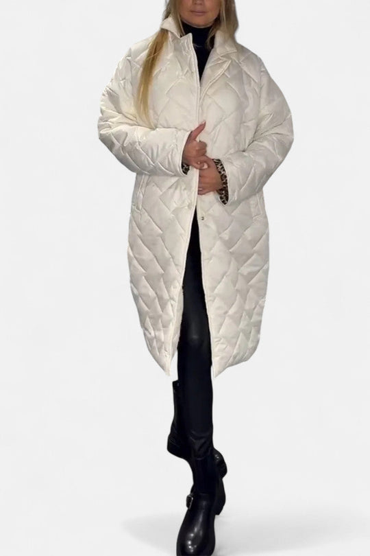 Quilted coat with leopard print lining for women