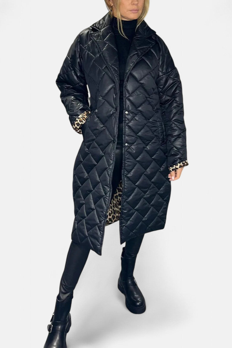 Quilted coat with leopard print lining for women