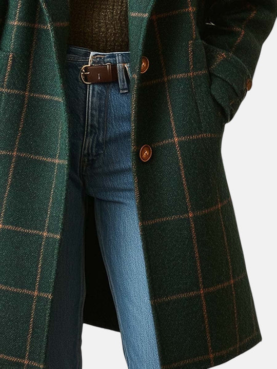 Plaid tweed coat for women in dark green