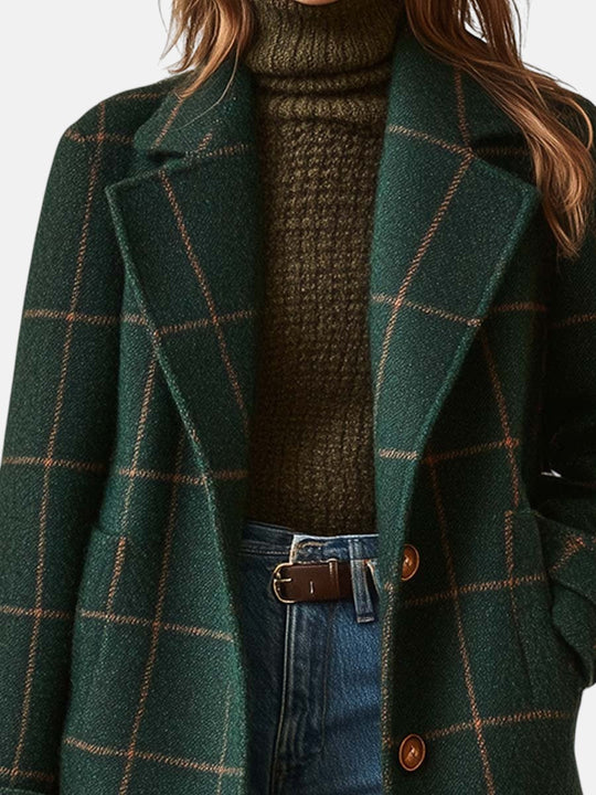 Plaid tweed coat for women in dark green