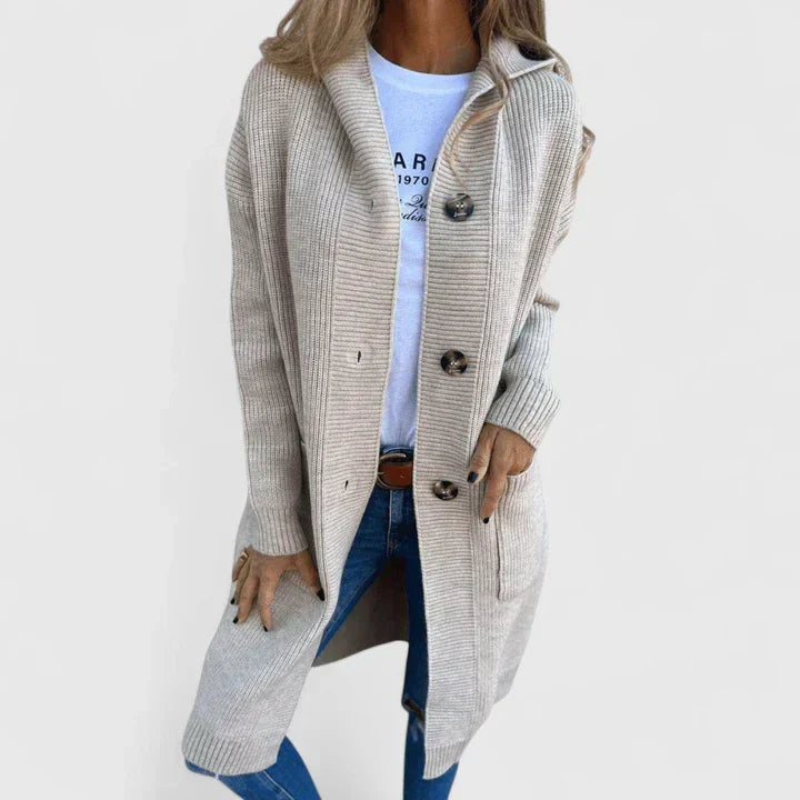Knit cardigan for women in beige, gray, black and yellow