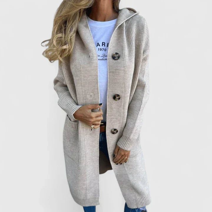 Knit cardigan for women in beige, gray, black and yellow