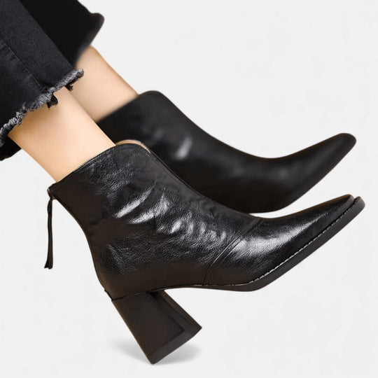 Mid heel ankle boots in brown and black for women
