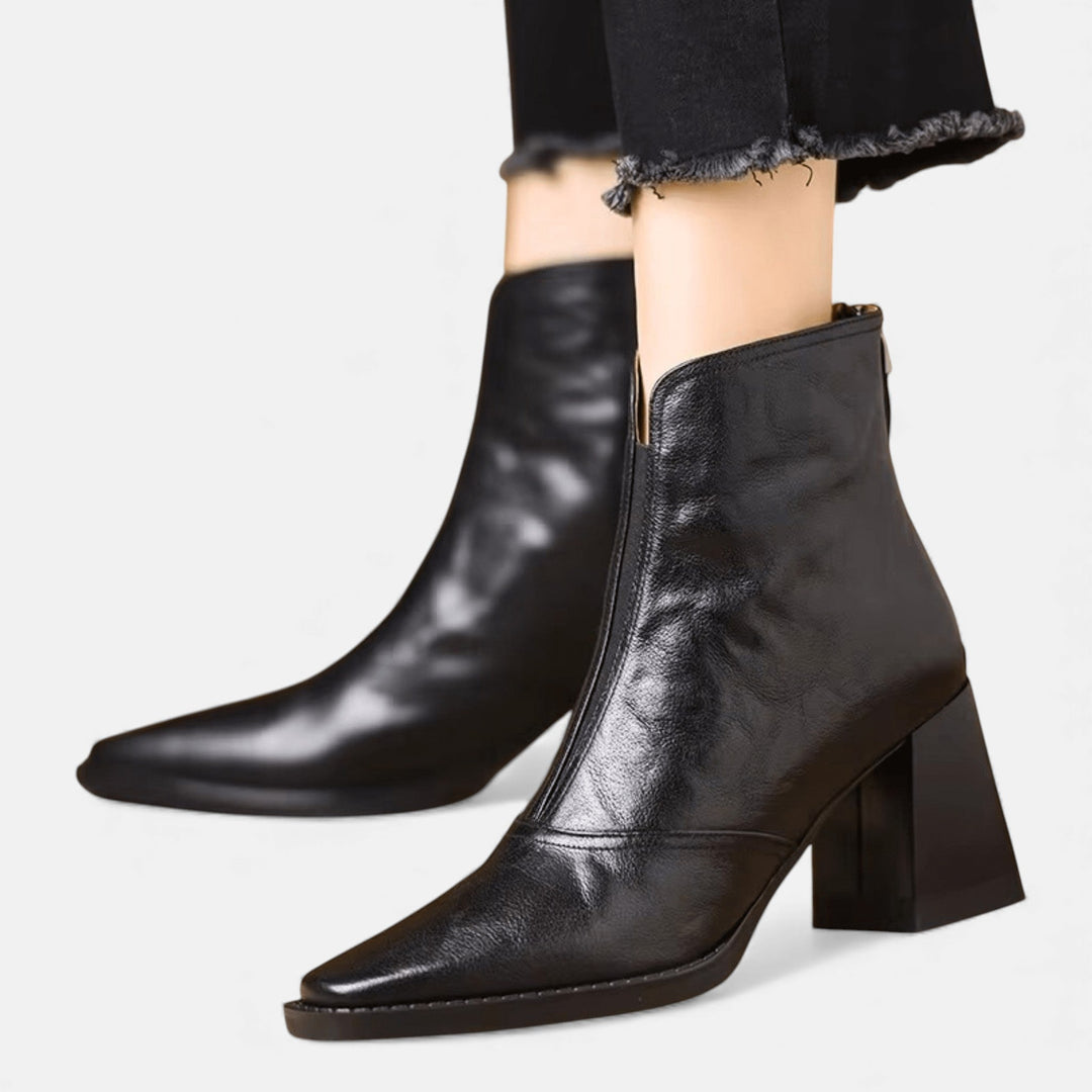 Mid heel ankle boots in brown and black for women