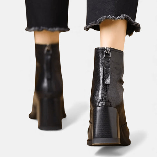 Mid heel ankle boots in brown and black for women
